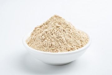 a plate of nutritious shrimp skin powder on a white background