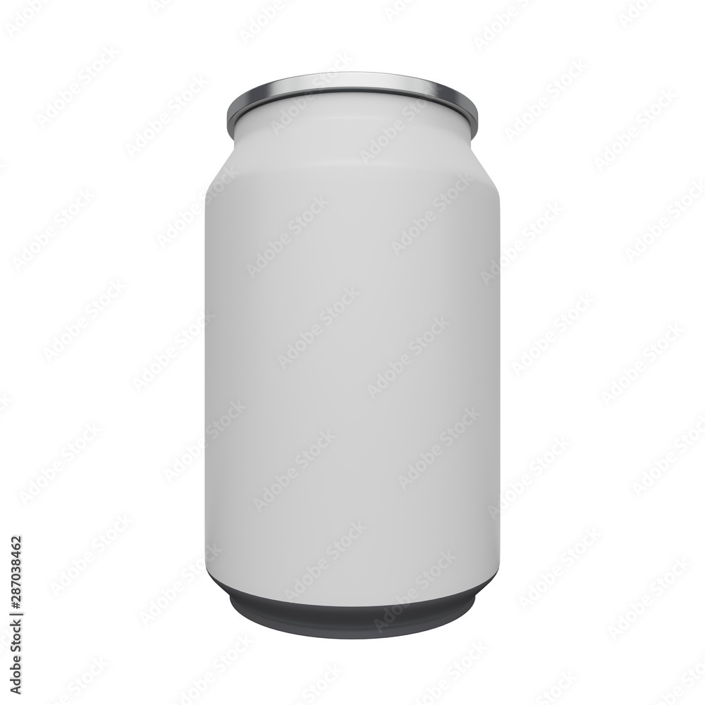 Poster mock up of a can for a drink with a blank label isolated on white background. 3d rendering