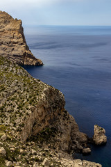 Scenic view at the coastline of Formentor, Punto de la Salada on balearic island Mallorca, Spain with clear blue water and rock formation