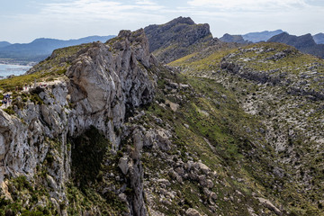 Fototapeta na wymiar Scenic view at mountain range and rocks at Formentor on balearic island Mallorca, Spain