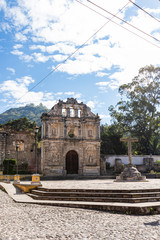 ANTIGUA, SACATEPEQUEZ/GUATEMALA - December 23, 2018: The ruins of Santa Isabel church in the UNESCO World Heritage site of Antigua, Guatemala, on a Sunday before Christmas Day 2018.