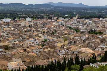 Obraz premium Panoramic view from castle San Salvador over the city of Arta at the east coast of balearic island Mallorca, Spain