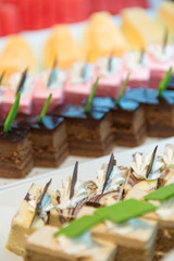 Many Dessert Row on plate with blurred background