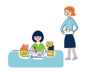 勉強する女の子と母親