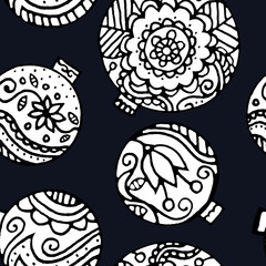 Christmas decor seamless pattern. floral decor on a dark background. Use for background, wrapping paper, cover, fabric, cards, stationery. Vector