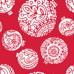 Christmas decor seamless pattern. floral decor on a pink background. Use for background, wrapping paper, covers, fabrics, cards, stationery. Vector