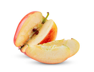 Sweet red apple with slice isolated on white background. full depth of field