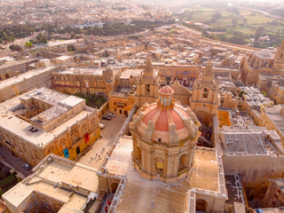 Old castle Mdina cathedral city, Malta. Aerial top view - obrazy, fototapety, plakaty