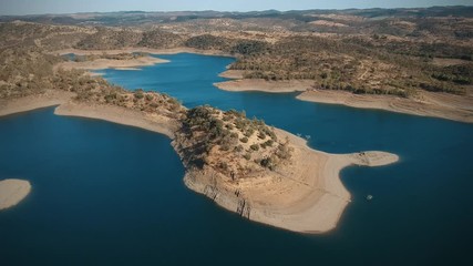 Aerial view from a dam in Alentejo Portugal, The Chanza River. Drone view