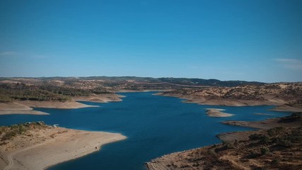 Aerial view from a dam in Alentejo Portugal, The Chanza River. Drone view