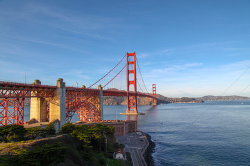 View of famous landmark the Golden Gate Bridge . San Francisco, California, USA