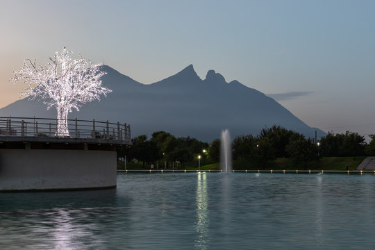 MONTERREY, NUEVO LEON / MEXICO - July 11, 2019: Dawn in the middle of the river walk in Monterrey