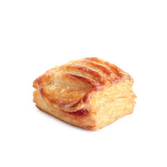 Fresh tasty puff pastry on white background