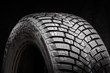 Krasnoyarsk, russia, 27 august 2019: continental icecontact 3 new premium winter studded tires on a...