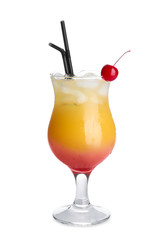 Glass of cocktail Sex on the Beach, white background