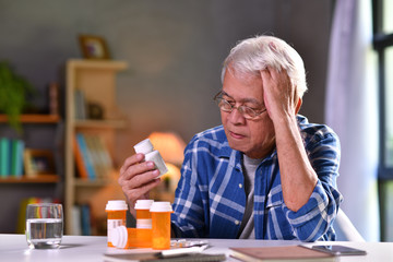 Asian senior man with his medicine bottles