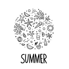 Summer poster. Vector color text with decor.