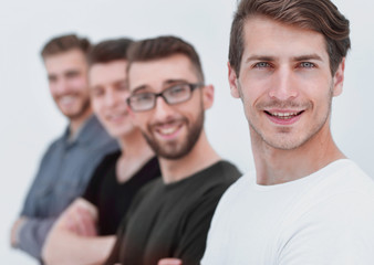 group of friends in casual clothes, side view