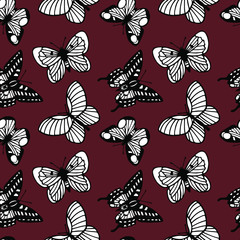 butterflies seamless pattern. eps10 vector illustration. hand drawing
