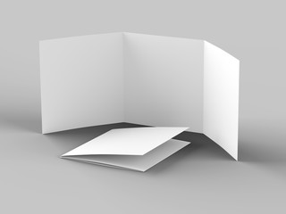 Fototapeta premium Open tri-folded leaflet in square format. 3d illustration