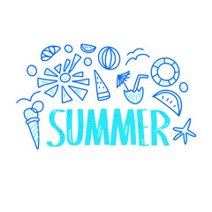 Summer poster. Vector color text with decor.