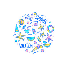 Summer poster. Vector color text with decor.