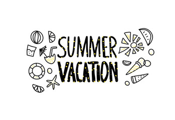 Summer vacation quote. Vector color stylized text.