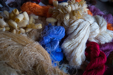 Silk thread spun from silkworm cocooons