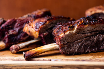 Beef ribs on wood board