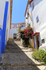 Small alleys in historic town Óbidos, Portugal