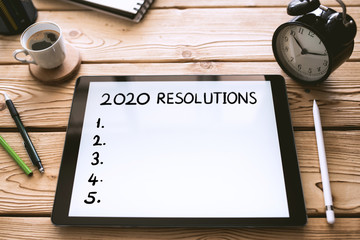 To Do list For New Year 2020, Over Head View Of Work Desk.