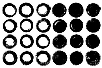 Set of vector circles with irregular stroke. Round brushstroke Different thicknesses and stroke style.