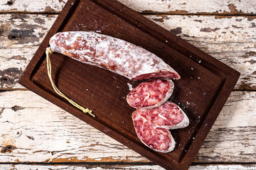 Salami on a wood board