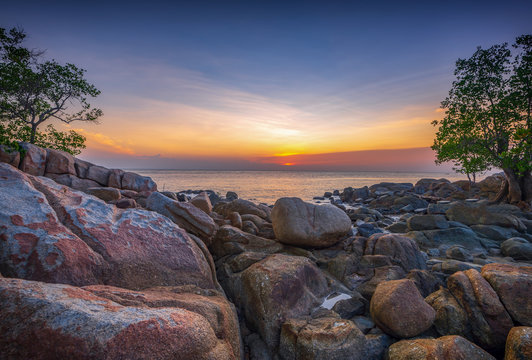 Wonderful Sunset moment at Pelawan beach karimun Indonesia