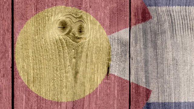USA Politics News Concept: US State Colorado Flag Wooden Fence, Zoom Out