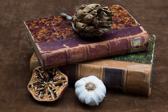 Still life con libros antiguos