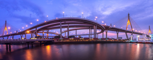 Bhumibol Bridge in Bangkok Thailand at night