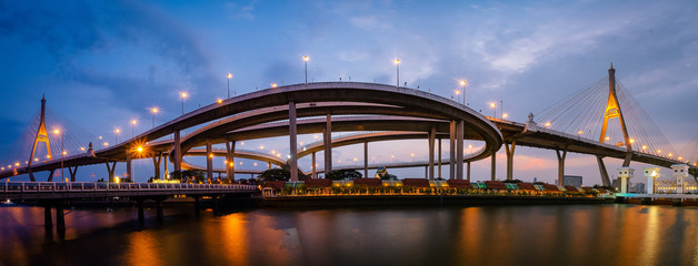 Bhumibol Bridge in Bangkok Thailand at night
