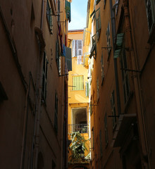 Fototapeta na wymiar Menton, old town narrow street, french Riviera