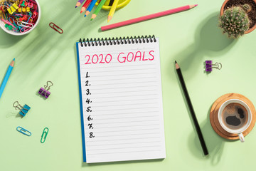 To Do list For New Year 2020, Over Head View Of Work Desk.