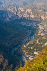 Fototapeta na wymiar Amazing canyon landscape with Debed river and railway tunnel, Armenia.