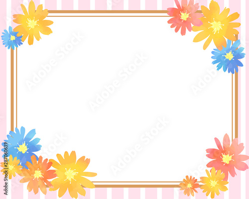 背景 カード フレーム枠 額 花 水彩 ベクター ピンクとホワイトのライン模様 Wall Mural Mayu