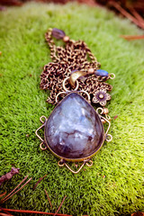 Labradorite drop shape decorative pendant on brass chain