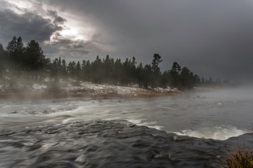 fog over the lake and the strom