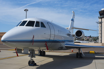 Close up of a parked private jet
