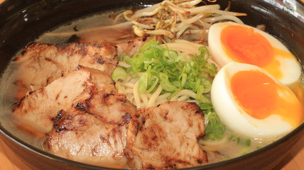 meat ramen with egg close up