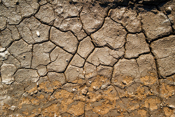Cracked soil ground. Cracked soil texture or background. Natural abstraction. Ground background. Cracks on the ground. Red soil