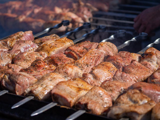Real kebabs are grilled in large quantities