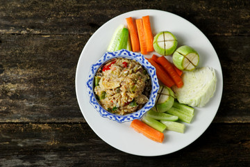 spicy fish chilli dip with vegetable (nam prik pla sod)