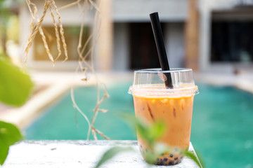 Iced tea is placed on the wall